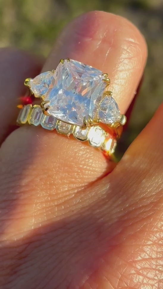 Ben Garelick Elongated Cushion Cut Catherine Three Stone Diamond Engagement Ring