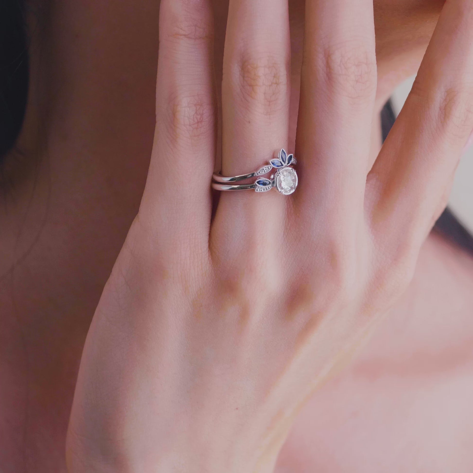 Video of Kirk Kara Dahlia Nature-Inspired Blue Sapphire Engagement Ring on Finger