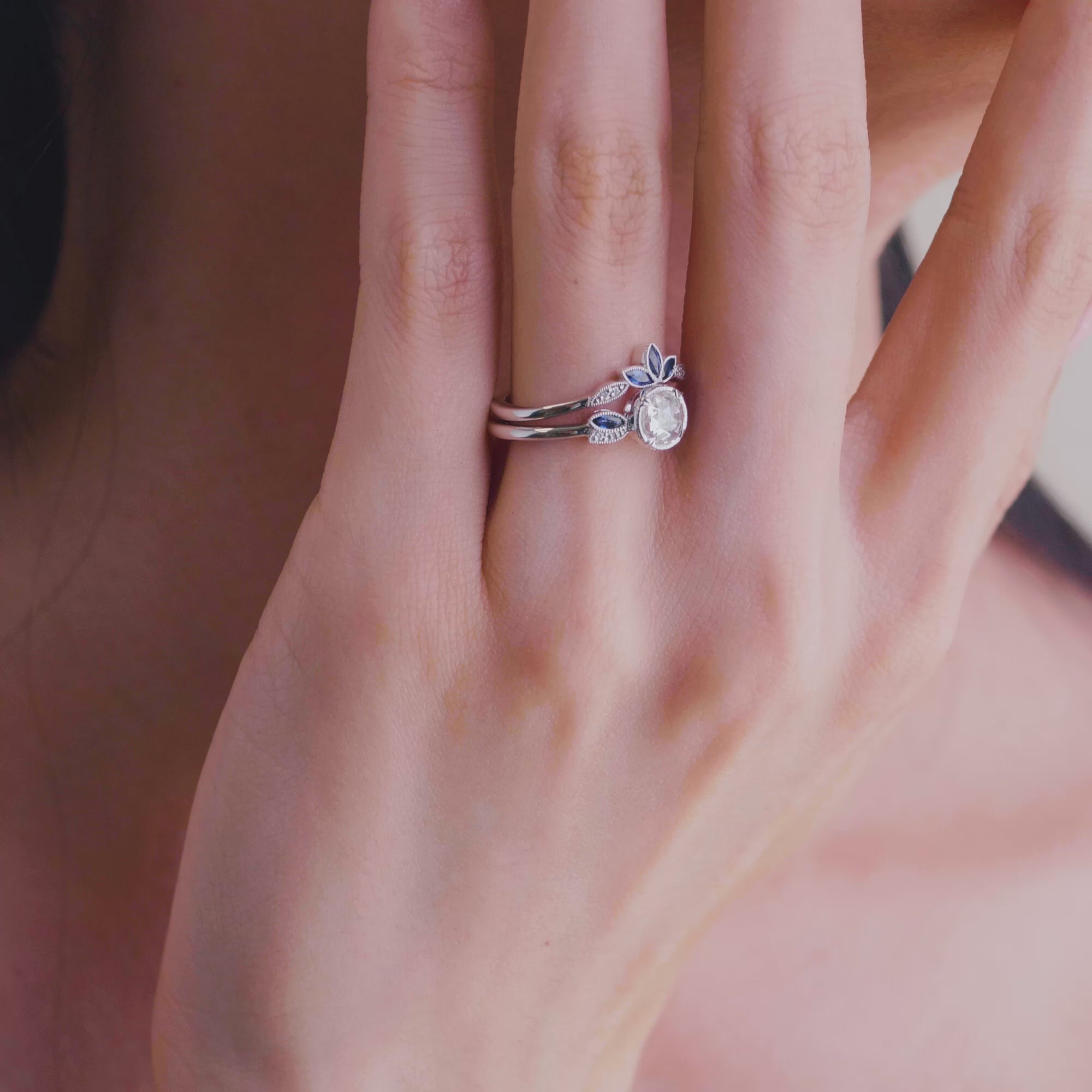 Video of Kirk Kara Dahlia Nature-Inspired Blue Sapphire Engagement Ring on Finger