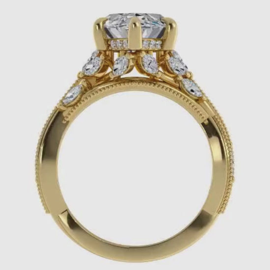 Ben Garelick Bellatrix 4.00 Carat Marquise Diamond Yellow Gold Crown Engagement Ring Video