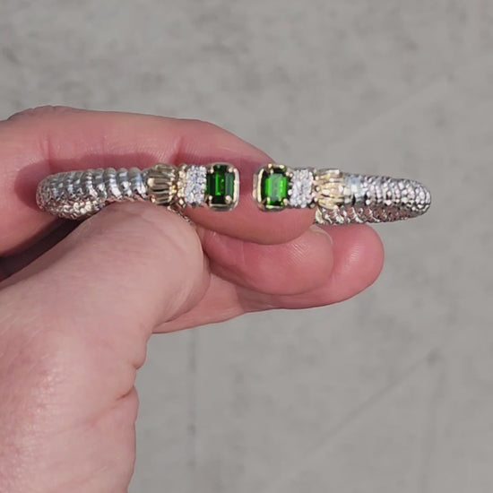 Video of Vahan Sterling Silver & 14K Yellow Gold Green Chrome Diopside & Diamond Bracelet