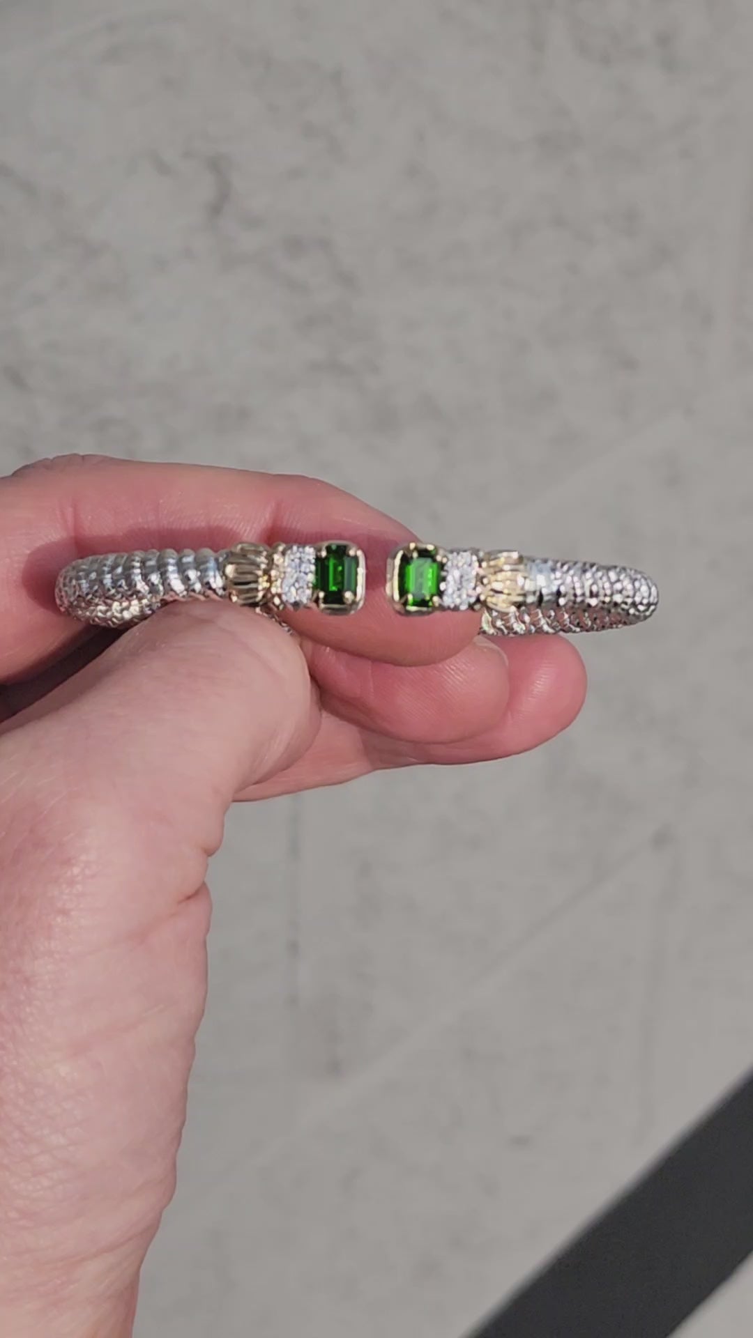Video of Vahan Sterling Silver & 14K Yellow Gold Green Chrome Diopside & Diamond Bracelet
