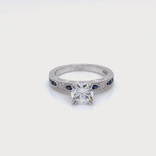 Load and play video in Gallery viewer, Kirk Kara White Gold &quot;Charlotte&quot; Blue Sapphire Diamond Engagement Ring  Full  Look 

