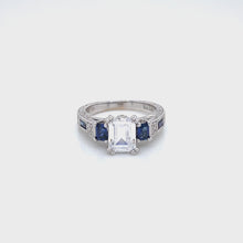 Load and play video in Gallery viewer, Kirk Kara White Gold &quot;Charlotte&quot; Blue Sapphire Diamond Three Stone Engagement Ring Full Shot Video
