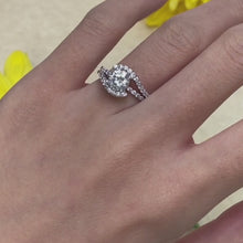 Load and play video in Gallery viewer, Barkev&#39;s Swirl Whisper Halo Prong Set Diamond Engagement Ring
