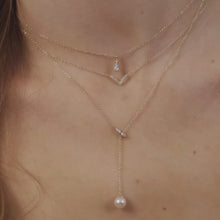 Load and play video in Gallery viewer, Gabriel &amp; Co. Diamond Bar &quot;Y&quot; Necklace with Cultured Pearl Drop
