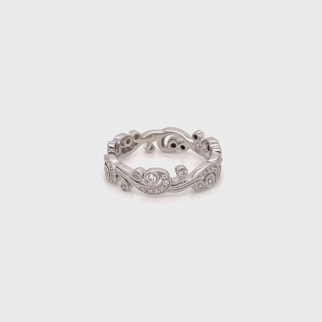 Kirk Kara White Gold "Angelique" Scroll Work Diamond Wedding Band Full Shot Video