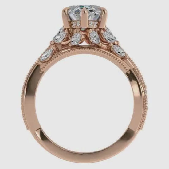 Ben Garelick Bellatrix 3.00 Carat Marquise Diamond Rose Gold Crown Engagement Ring Video