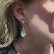 Load and play video in Gallery viewer, Simon G. Caribbean Blue Paraiba Large Pave Earrings on Ear
