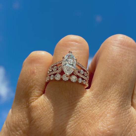 Video of the Ben Garelick Bianca Marquise Three Row Diamond Wedding Ring Set on Finger