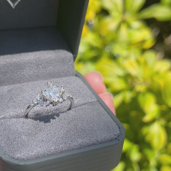 Video of Ben Garelick White Gold Compass Set Princess Cut Starlight Engagement Ring in a Ben Garelick Ring Box