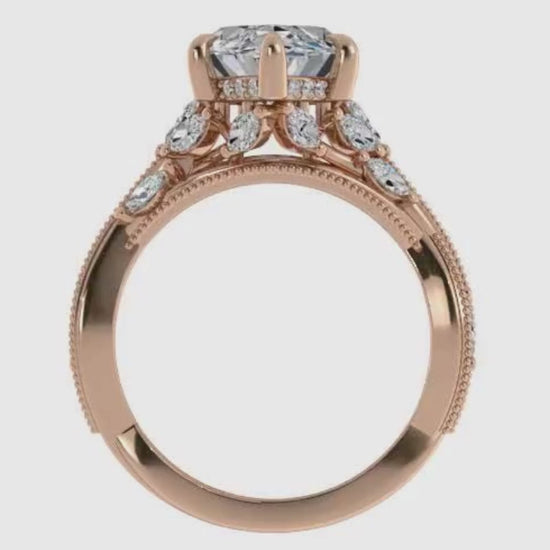 Ben Garelick Bellatrix 4.00 Carat Marquise Diamond Rose Gold Crown Engagement Ring Video