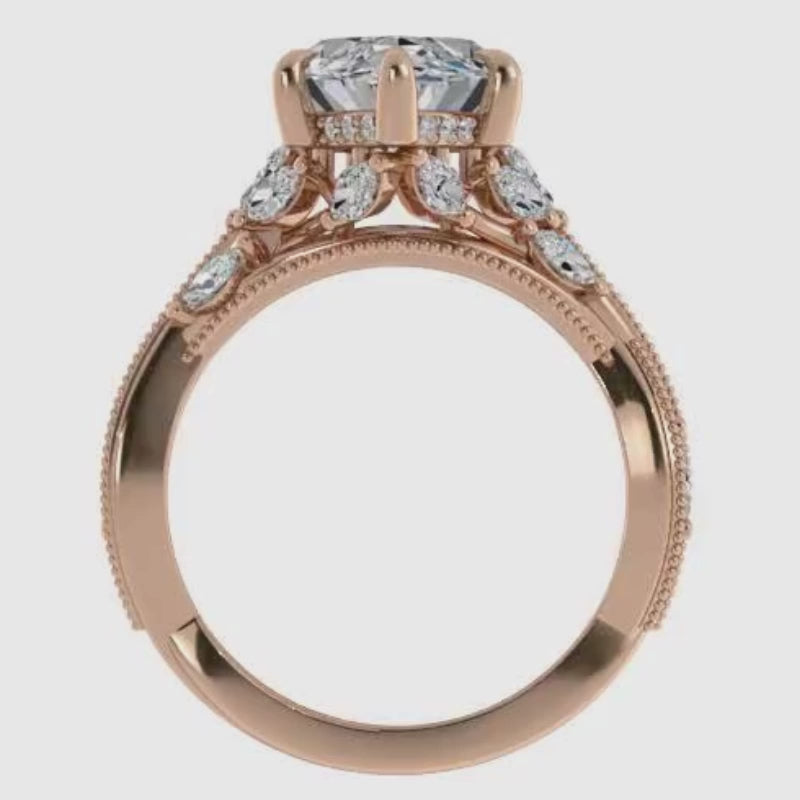Ben Garelick Bellatrix 4.00 Carat Marquise Diamond Rose Gold Crown Engagement Ring Video