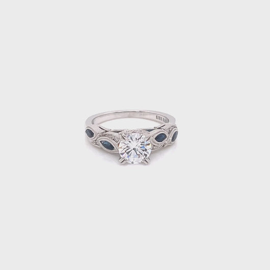 Kirk Kara White Gold "Dahlia" Marquise Cut Blue Sapphire Diamond Engagement Ring Full Shot Video 