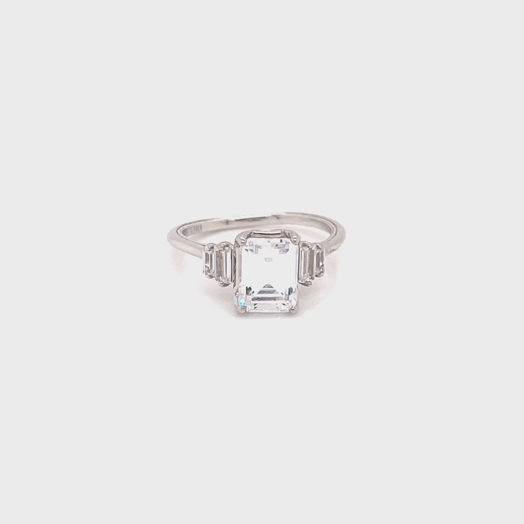 Kirk Kara White Gold Stella Five Stone Emerald and Baguette Diamond Engagement Ring Full Shot Video
