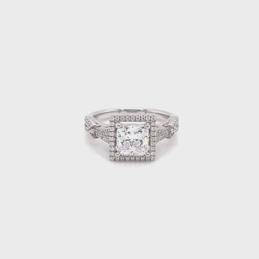 Kirk Kara White Gold Pirouetta Large Princess Cut Halo Diamond Engagement Ring Full Shot Video