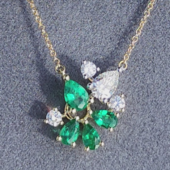 Simon G. Pear Cut Emerald and Diamond Contemporary Necklace