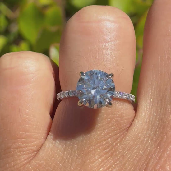 Ben Garelick Sargus Classic Large Center Round Diamond Shared Prong Engagement Ring on Finger