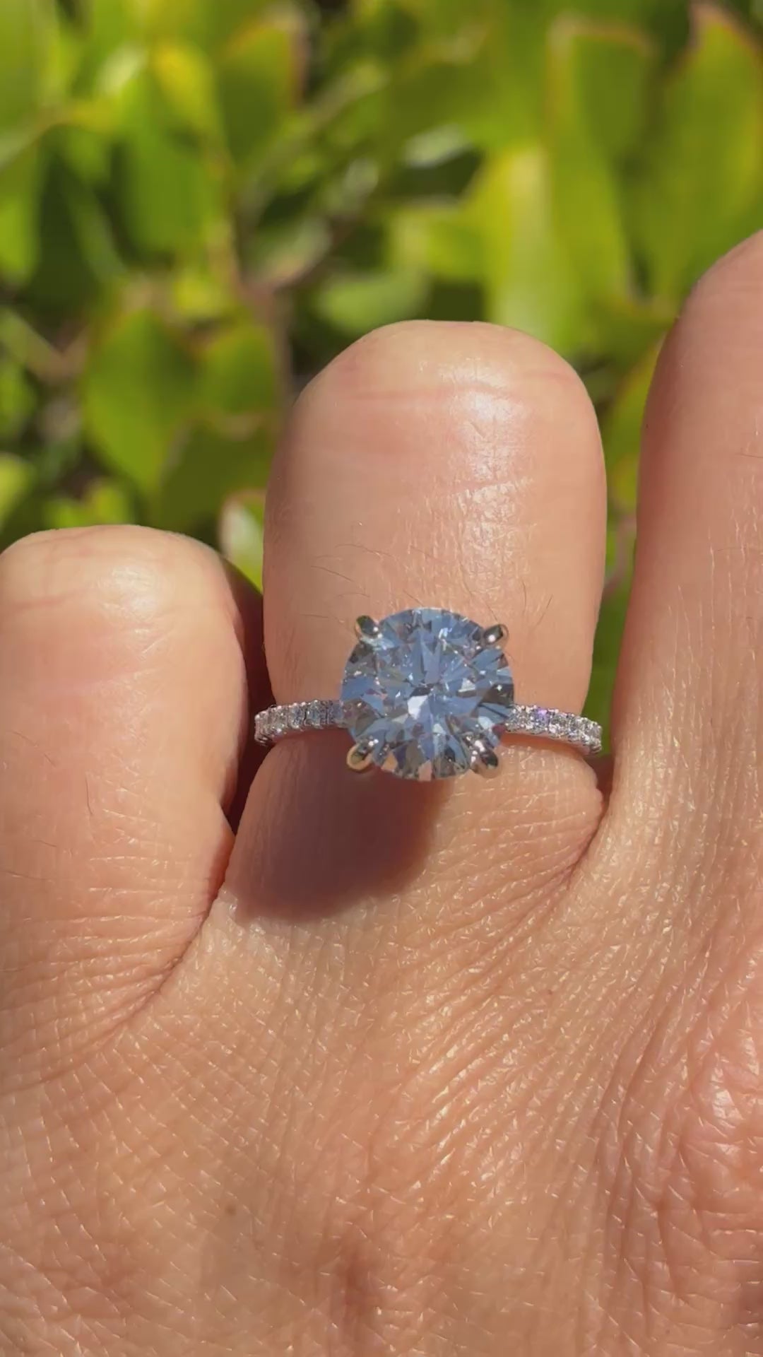 Ben Garelick Sargus Classic Large Center Round Diamond Shared Prong Engagement Ring on Finger