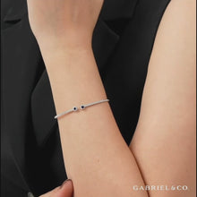 Load and play video in Gallery viewer, Gabriel &amp; Co. Bujukan Open Bangle Sapphire &amp; Diamond Halo Bracelet

