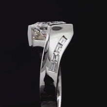 Load and play video in Gallery viewer, Barkev&#39;s Tension Twist Half Bezel Set Princess Cut Diamond Baguette Engagement Ring
