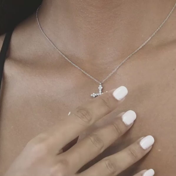 Video of Gabriel & Co. 14K White Gold Diamond Cross Cluster Pendant Necklace on Model