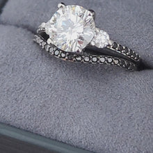 Load and play video in Gallery viewer, Barkev&#39;s Three Stone White &amp; Black Diamond Engagement Ring
