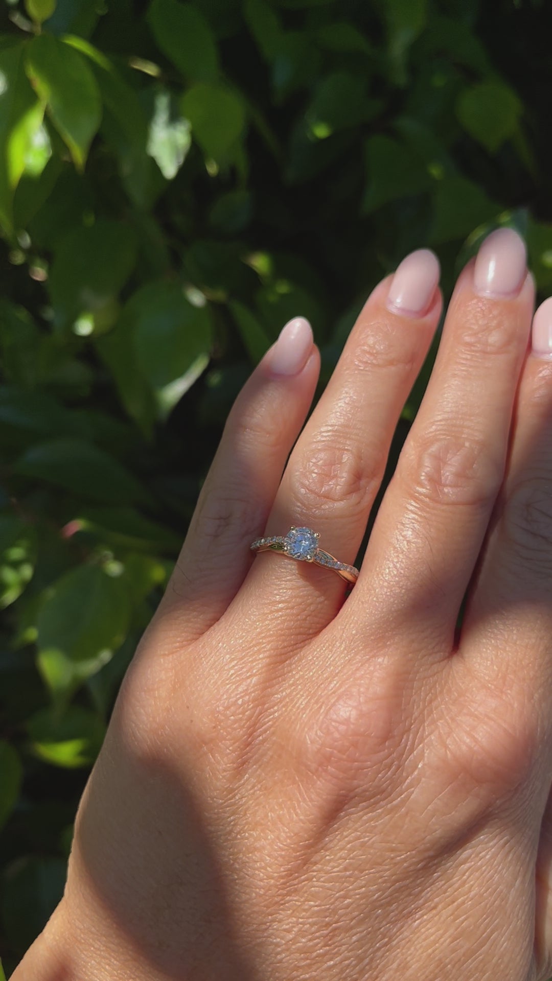 Ben Garelick Yellow Gold Luna Twist Small Center Diamond Engagement Ring on Hand