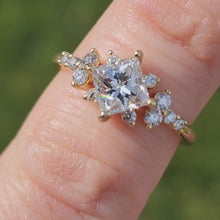 Load and play video in Gallery viewer, Ben Garelick Compass Set Princess Cut Starlight Engagement Ring on Finger
