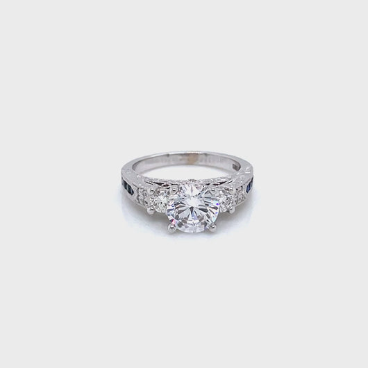 Kirk Kara White Gold "Charlotte" Three Stone Blue Sapphire Diamond Engagement Ring Full Shot Video