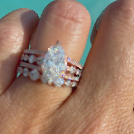 Video of the Ben Garelick Bianca Marquise Three Row Diamond Wedding Ring Set on Finger