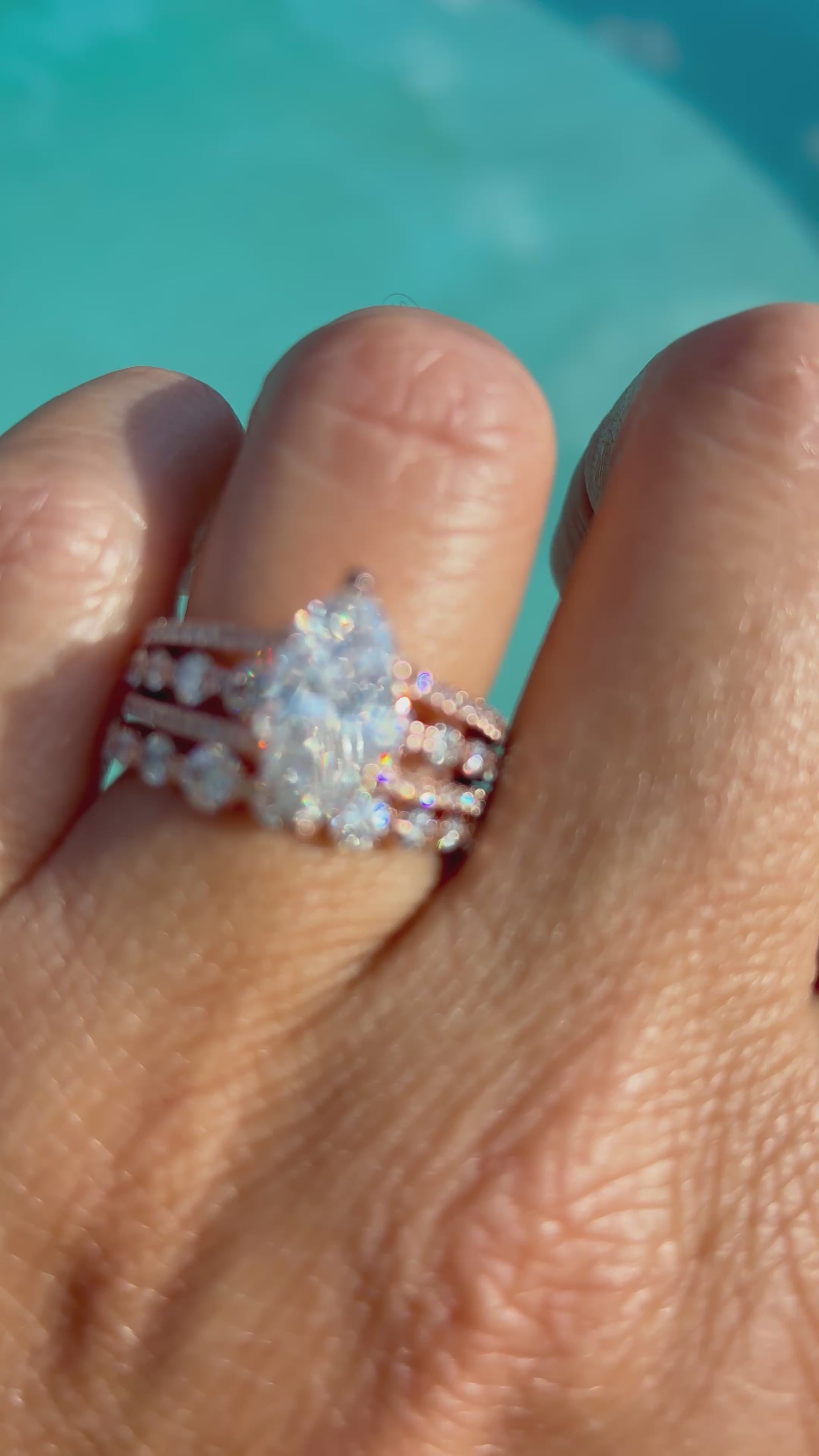 Video of the Ben Garelick Bianca Marquise Three Row Diamond Wedding Ring Set on Finger