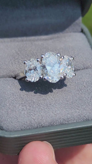 Video of BGLG Brookville 4.2 Carat Oval Three Stone Lab-Grown Diamond Engagement Ring in Ring Box