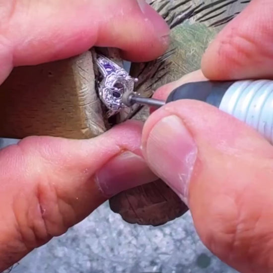 Setting Diamond_Ben Garelick Marcelline Vintage Inspired Scalloped Halo Amethyst & Diamond Engagement Ring