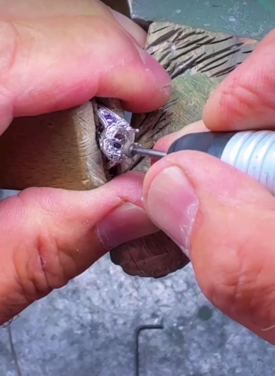 Setting Diamond_Ben Garelick Marcelline Vintage Inspired Scalloped Halo Amethyst & Diamond Engagement Ring