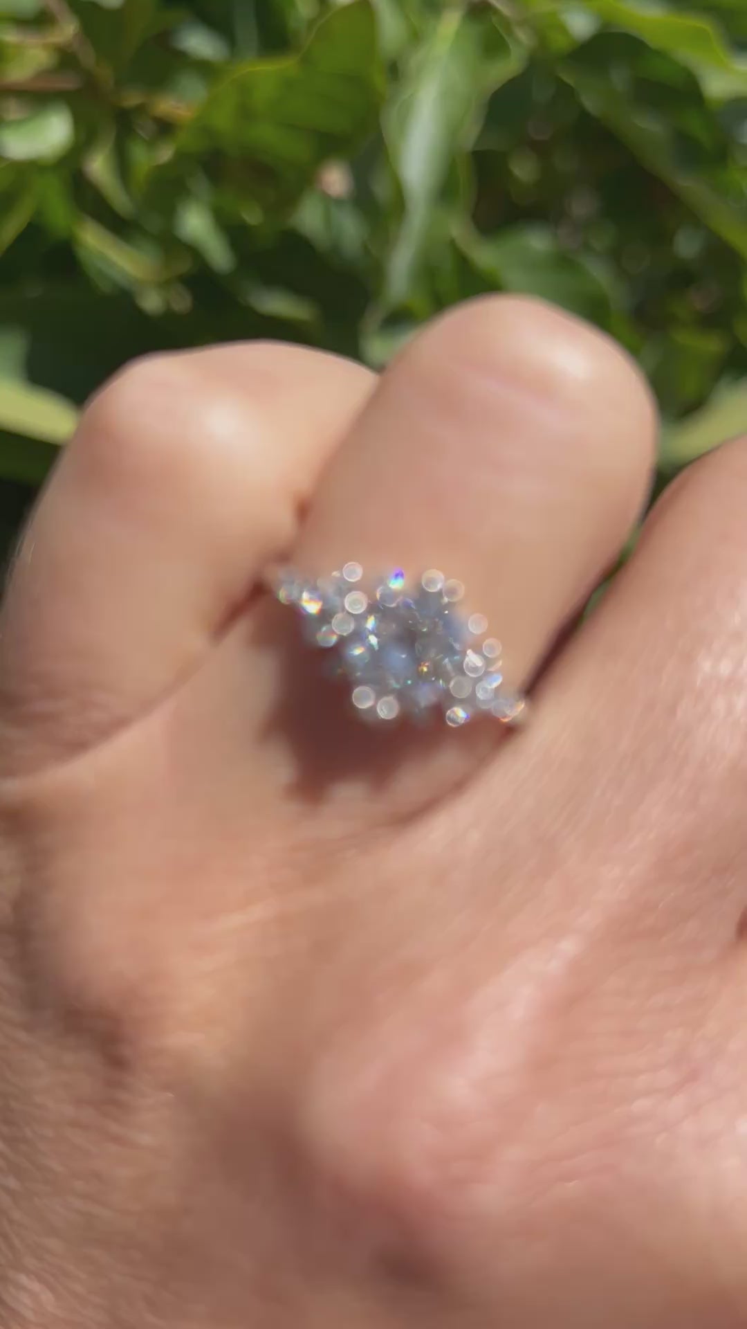 Video of Ben Garelick White Gold Compass Set Princess Cut Starlight Engagement Ring on a Hand