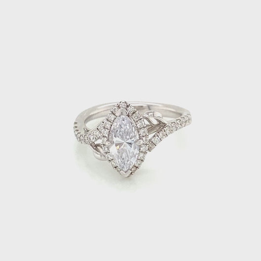 Kirk Kara White Gold "Dahlia" Marquise Cut Halo Diamond Engagement Ring Full Shot Video