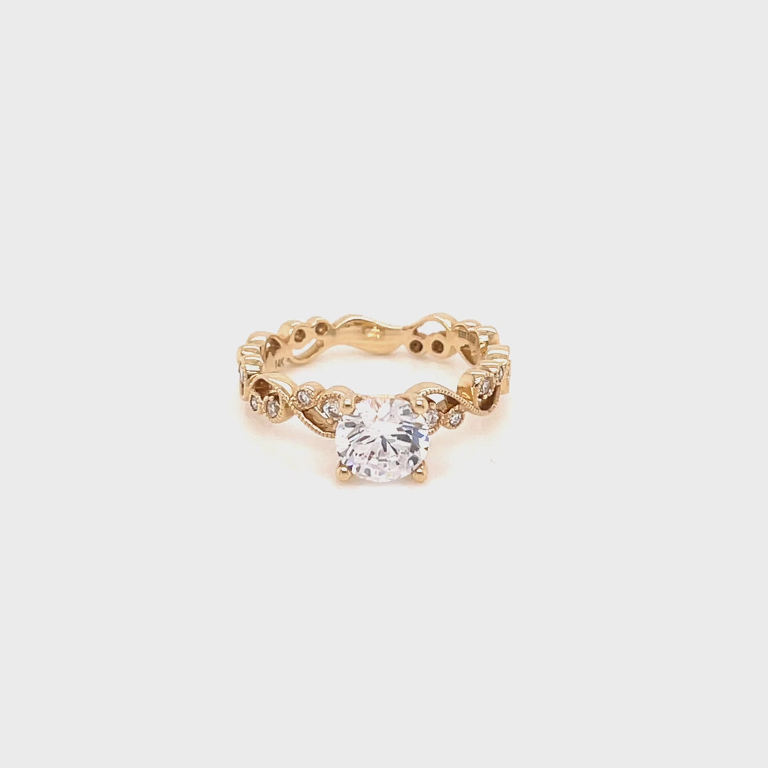 Kirk Kara Yellow Gold "Angelique" Diamond Milgrain Scroll Work Engagement Ring Full Shot Video 