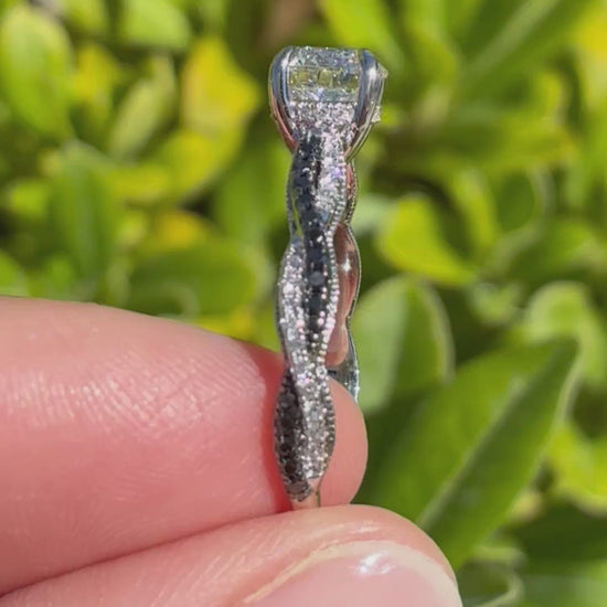 Ben Garelick 14K White Gold Luna Twist Hidden Halo Black & White Diamond Engagement Ring