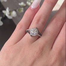 Load and play video in Gallery viewer, Barkev&#39;s Contemporary White Diamond Halo with Black Diamond Bypass Engagement Ring
