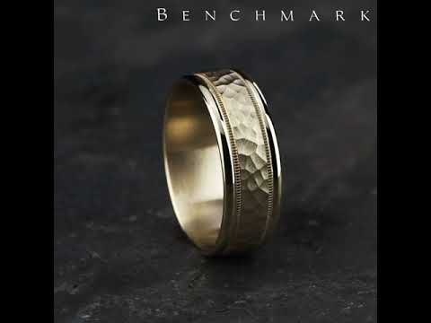 Benchmark The Baxter 8MM Yellow Gold Hammered Two-Tone Milgrain Wedding Band