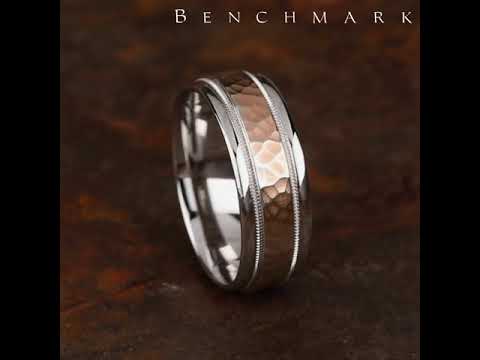 Benchmark The Baxter 8MM White and Rose Gold Hammered Two-Tone Milgrain Wedding Band