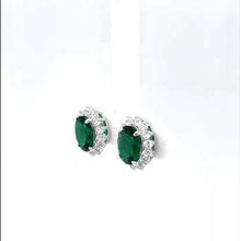 Load and play video in Gallery viewer, Lafonn Simulated Oval Cut Emerald &amp; Diamond Halo Earrings
