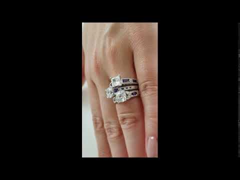 Kirk Kara White Gold "Charlotte" Baguette Cut Purple Amethyst Diamond Engagement Ring On Model Hand Video