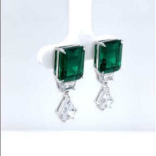 Load and play video in Gallery viewer, Lafonn Emerald Cut Simulated Emerald and Lassaire Diamond Drop Earrings
