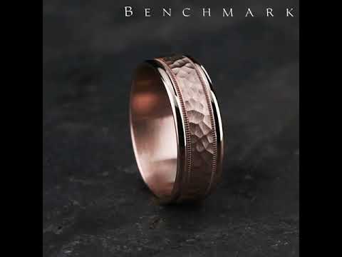 Benchmark The Baxter 8MM Rose Gold Hammered Two-Tone Milgrain Wedding Band