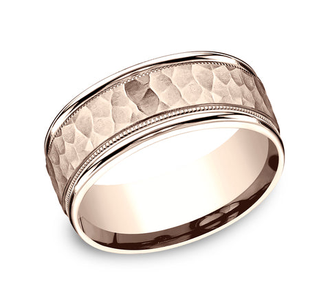 Benchmark The Baxter 8MM Rose Gold Hammered Two-Tone Milgrain Wedding Band