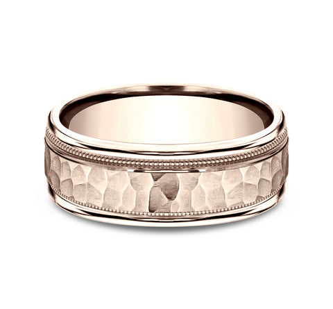 Benchmark The Baxter 8MM Rose Gold Hammered Two-Tone Milgrain Wedding Band