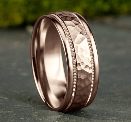 Benchmark The Baxter 8MM Rose Gold Hammered Two-Tone Milgrain Wedding Band