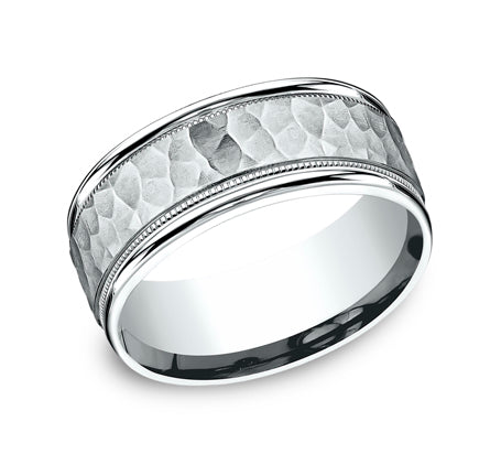 Benchmark The Baxter 8MM Hammered Two-Tone Milgrain Wedding Band